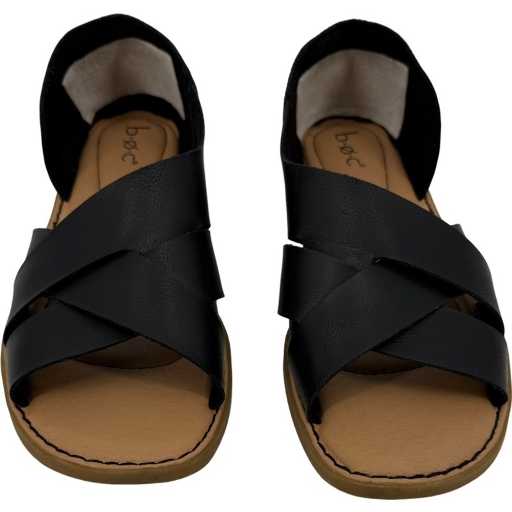 BOC Size 10 Kamryn Flat Sandals Black Crisscross Straps D'Orsay Comfort Boho